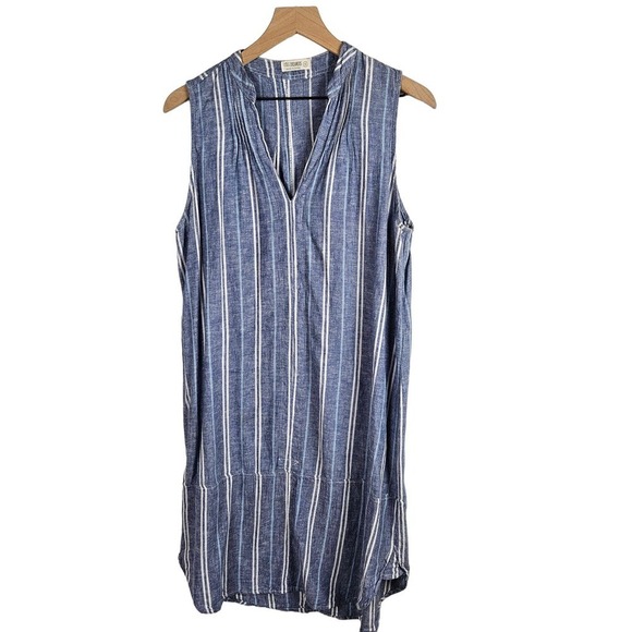 4our Dreamer Linen Blend‎ Stripe Sleeveless Dress S Blue - Picture 1 of 5